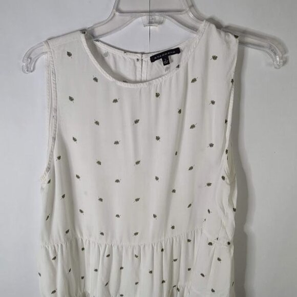 Staccato White Leaf Print Round Neck Tiered Hem Sleeveless Top Women's Size L - Picture 3 of 10